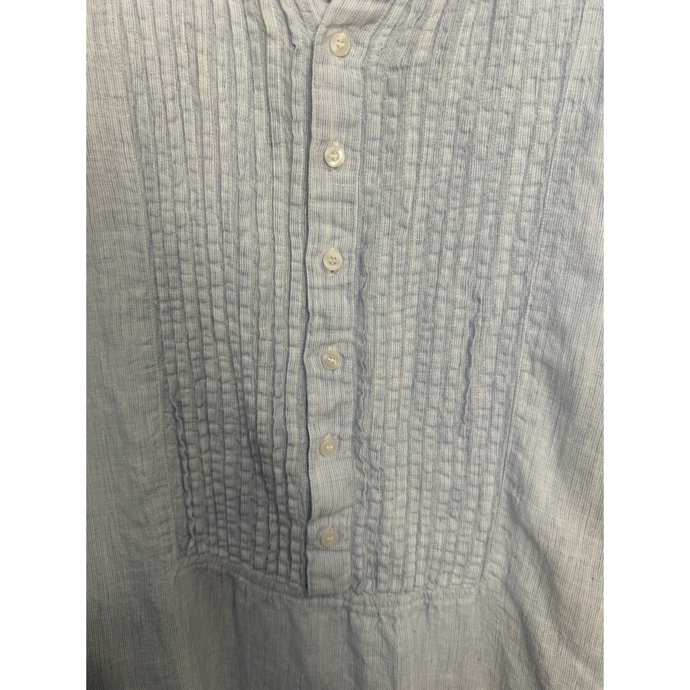 Pinecone Hill Linen Tunic Size L Pintuck Pleats Blue Band Collar Coastal Beachy - Picture 6 of 7